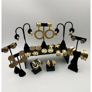 1950-80s Gold Tone Clip and Screw Back Earrings 13 Pair Lot